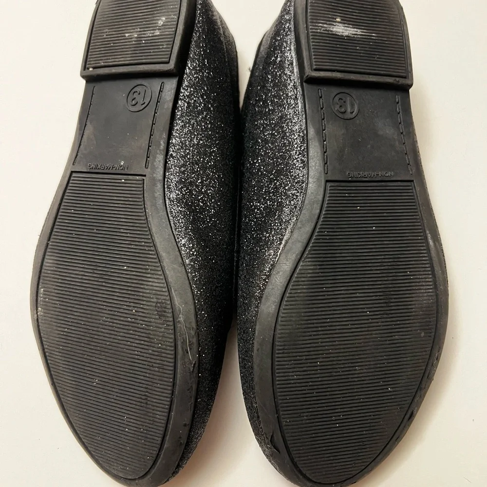 Girls Sparkly Black Ballet Holiday Flats Wedding Party Celebration Size 13